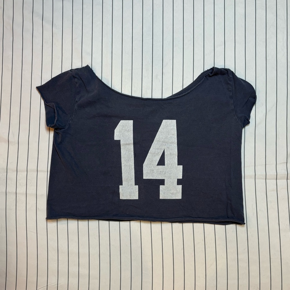 Brandy Melville Dark Blue Tee with White Number Off the Shoulder